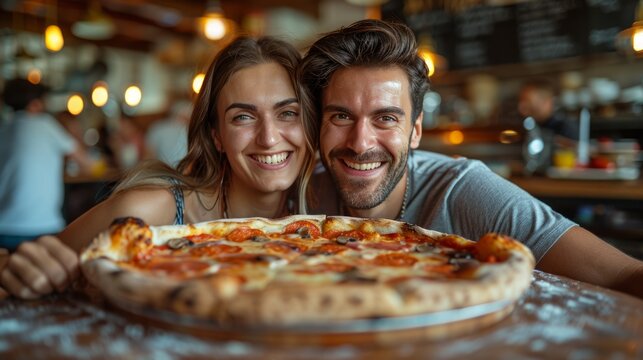 Couple Sitting at Table With Pizza