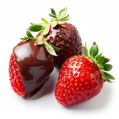 Strawberries with chocolate on white background