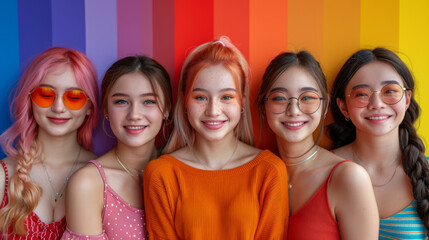Fototapeta premium Colorful girls with colorful background