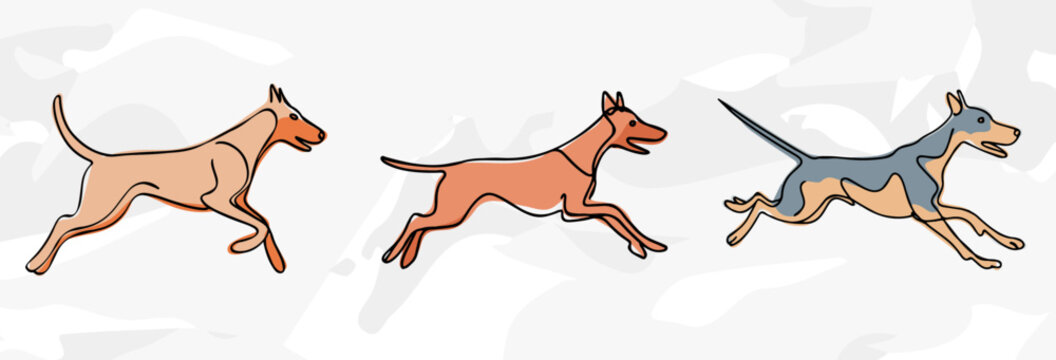 Pastellfarbene Dobermann Pinscher Lineart-Illustrationen: Vektorgrafik-B&uuml;ndel