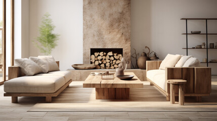 A chic living room with an earth-friendly loveseat, armchairs and coffee table crafted from recycled elements