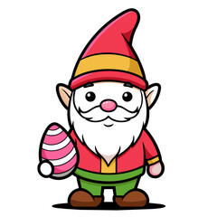 Easter Gnome wearing Red Costume with Easter Egg Vector Illustration