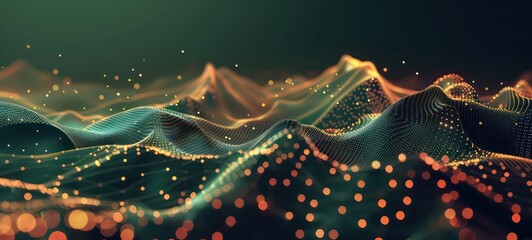 Data technology, abstract global network. Wave of particles. Abstract background, wavy surface consisting of points - big data, 3D illustration - obrazy, fototapety, plakaty
