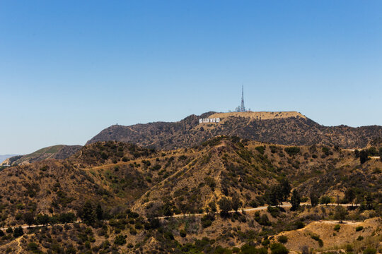 Los Angeles, California, USA, June 20, 2022: View of the Hollywood sign from the north side of Griffith Observatory.