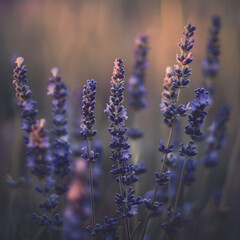 Lavender Field at Sunset with Soft Focus Background