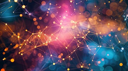 Glowing network connections with abstract design of nodes and links