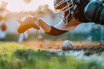 Close Up of Baseball Player Diving for the Ball