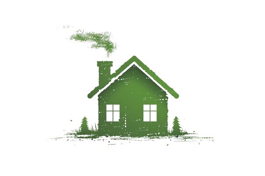 simple green house icon with chimney