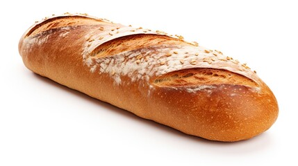 French Loaf Bread on White Background. One Isolated Loaf with Seeds. Perfect for a Golden