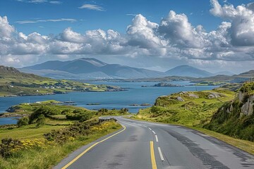Empty Road with Irish Mountains in the Background