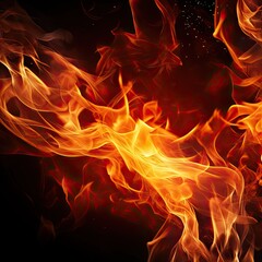 Flame on Black Background. Fire Flames in Hot Color on Dark Background. Warm and Intense Heat