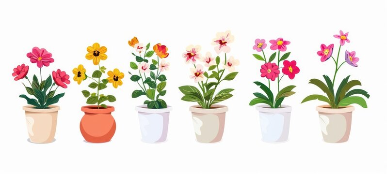 illustration of Different types of flowers in pots