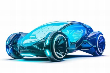Futuristic Blue Car on White Background