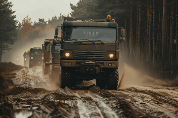 Military Trucks in Forest