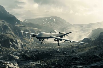 Military Drone Flying in the Air