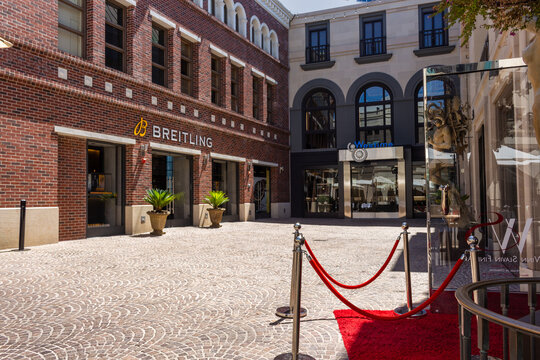 Los Angeles, California, USA, June 21, 2022: Breitling and Westime Two Rodeo Drive street signs in Beverly Hills.