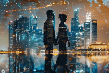 Silhouette of Business Couple with City in the Background