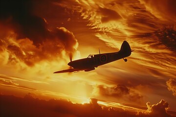 Old World War 2 Airplane at Sunset