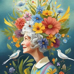 old lady with flowers