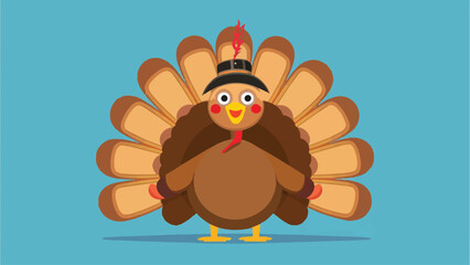 Flat Design Turkey Vector Illustration on a White Background. Perfect for Thanksgiving-themed Designs.  