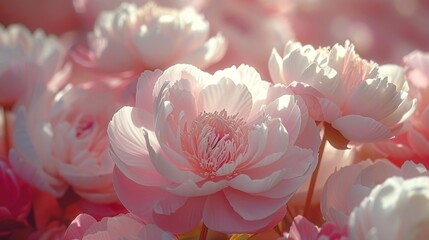 romantic banner delicate white peonies flowers close up