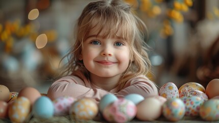 Fototapeta na wymiar little girl with easter eggs