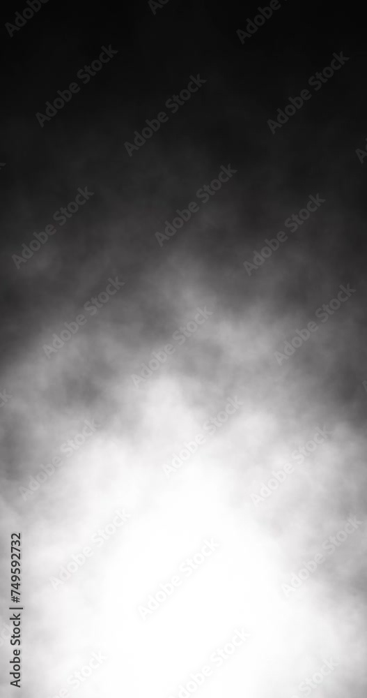 Wall mural black and white cloud of smoke with copy space loop vertical animation.