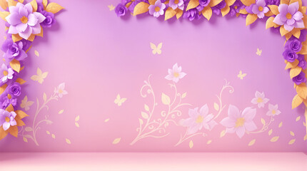 beautiful backdrop with purple and golden paper flowers