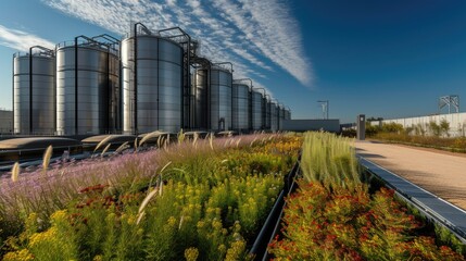 Obraz premium Photograph of a large cyro factory in natural light with a wide angle lens.