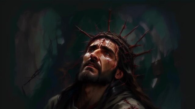 portrait of Jesus wearing a crown of thorns
