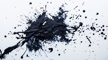 Ink splatter. Oil stain. Abstract splash of dark black spatters drips oil watercolor explosion on...