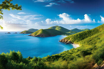 Fototapeta na wymiar Panoramic Bliss: Serenity of the British Virgin Islands – A Picturesque Landscape of TradeWinds Life