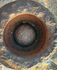 Old ball cannon in San Felipe castle in Cartagena - Colombia