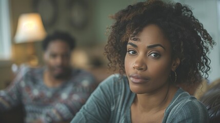 Fototapeta premium Woman Sitting Next to Man on a Couch