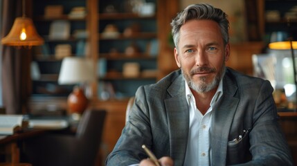 Fototapeta premium Man in Suit Sitting in Chair