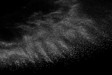 Abstract white dust on black background. Light smoke texture. Powder explosion. Splash water overlay.	
