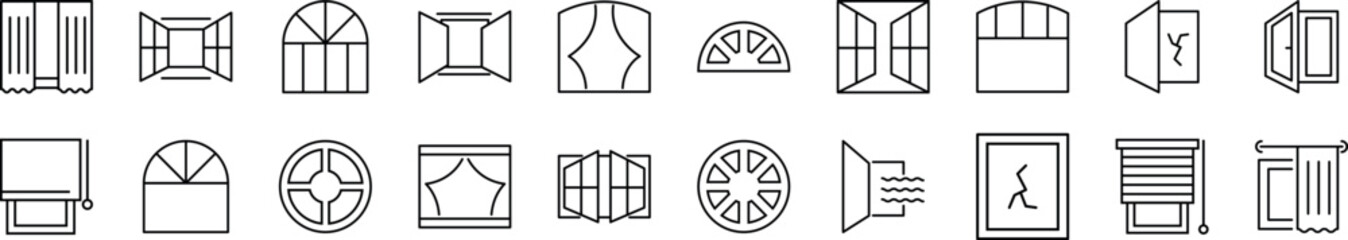 Set of line icons of window. Editable stroke. Simple outline sign for web sites, newspapers, articles book