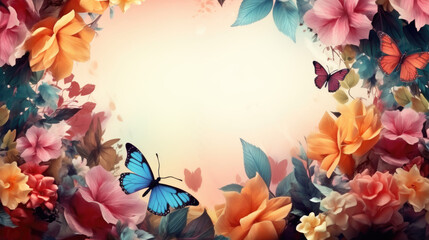 Obraz na płótnie Canvas frame of flowers and butterflies