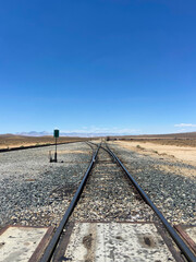 Trona Railway tracks at Searles Station in Ridgecrest, California, USA. The railroad is owned by...