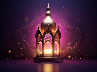 Fototapeta na wymiar Glowing Lantern on Purple Background