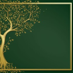 Golden Tree With Leaves on Green Background