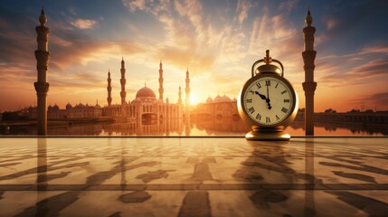 Clock on Tiled Floor for Ramadan 2024