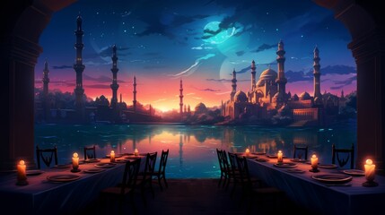 Table With Night City Views