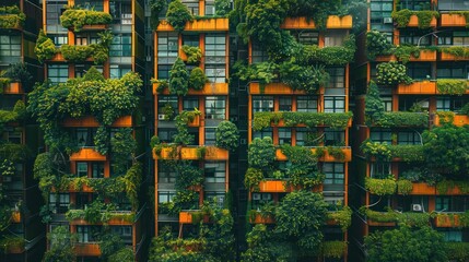 A very tall building is completely covered in an abundance of vibrant green plants, creating a stunning sight of urban nature integration.