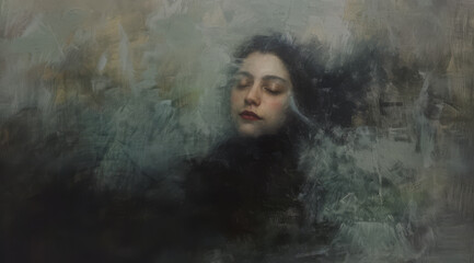 Impressionistic illustration of a woman sleeping or meditating. Dreamlike and ethereal.