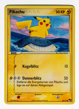 Hamburg, Germany - 12112023: photo of the German Pokemon Pikachu POP5 12 trading card from the POP Series 5 set.