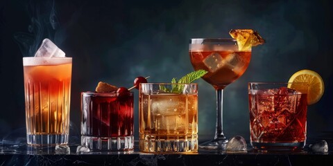 Assorted alcoholic cocktails Generative AI - obrazy, fototapety, plakaty