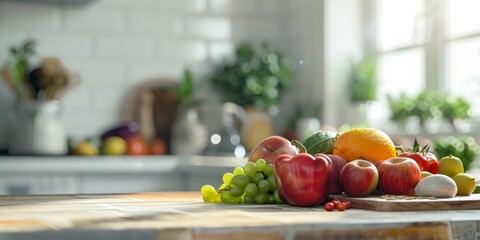 assorted fruits on the kitchen table Generative AI