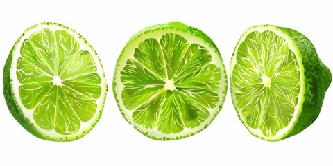 cut lime on white background illustration Generative AI