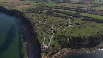 The World War II Pointe du Hoc Ranger Monument. Pointe du Hoc is a high point between two of the five D-Day landing beaches, Utah and Omaha in Normandy, France.